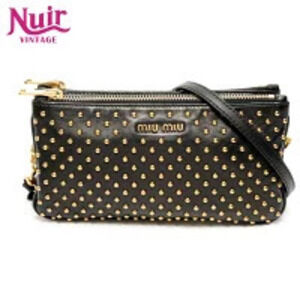Miu Miu Studded Clutch Bag Leather Shoulder Black